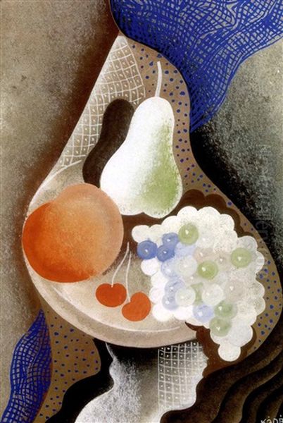Csendelet Szolovel Es Kortevel (still-life With Grapes And Pear) Oil Painting by Bela Kadar