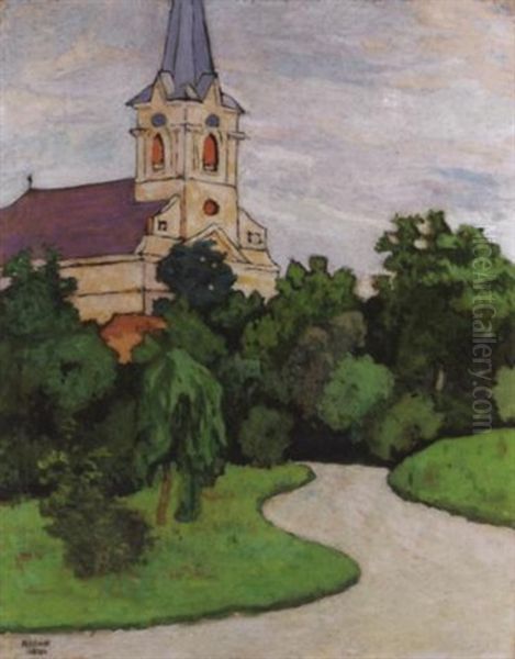 A Szolnoki Templomkert (the Church Garden In Szolnok) Oil Painting by Bela Kadar