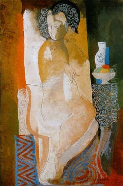 Ulo Akt (sitting Nude) Oil Painting by Bela Kadar