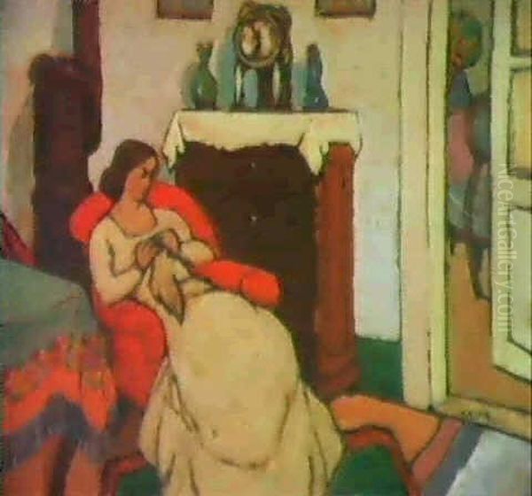 Interieur Mit Einer Dame Im Roten Sessel (um 1910) Oil Painting by Bela Kadar