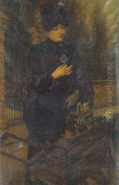 An Elegant Lady At A Flower Stand Oil Painting by Carl Kahler