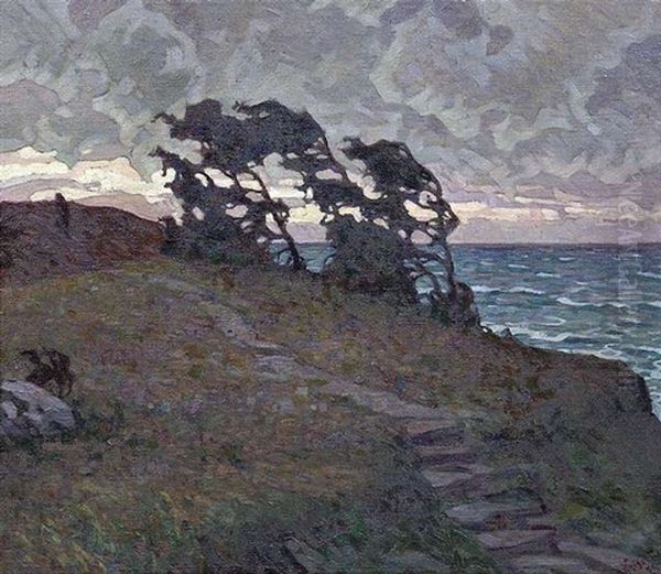 Kustenlandschaft Mit Pfad Bei Abenddammerung Oil Painting by Anatoly Dmitrievich Kaigorodov