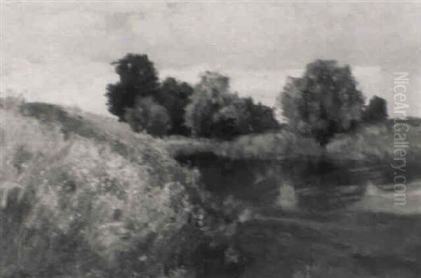 Sommerlandschaft Mit Einem Teich Vorn Oil Painting by Richard Kaiser