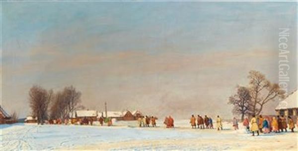 Galician Peasants On Their Way To Church Oil Painting by Friedrich Kallmorgen