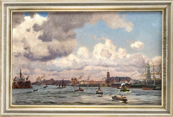 Ansicht Des Hamburger Hafens Oil Painting by Friedrich Kallmorgen