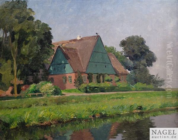 Bauernhaus Am Fluss Oil Painting by Friedrich Kallmorgen