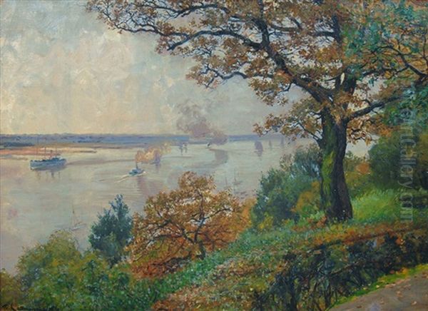 October Day On The Elbe Oil Painting by Friedrich Kallmorgen
