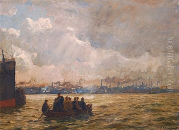 Sonnenglanz - Hamburg Harbour Oil Painting by Friedrich Kallmorgen