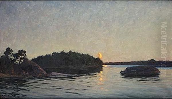Solnedgang Vid Insjo Oil Painting by Gottfried Kallstenius