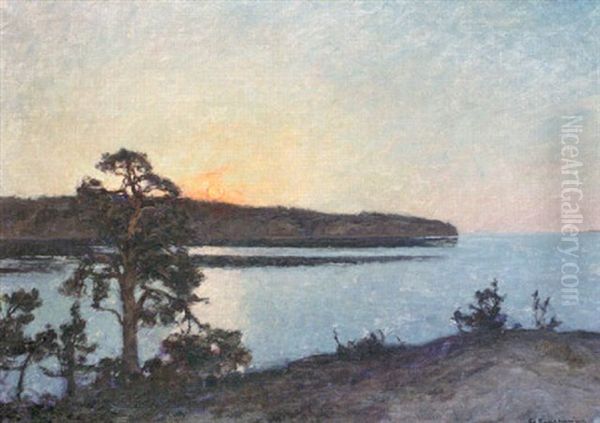 Skargardslandskap I Solnedgang Oil Painting by Gottfried Kallstenius