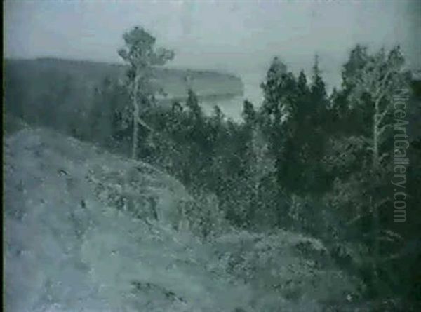 Landskap Med Tallar Vid Vatten - Aftonstamning Oil Painting by Gottfried Kallstenius