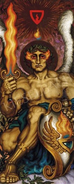 Flame Sword Oil Painting by Nicolai Konstantinovich Kalmakov