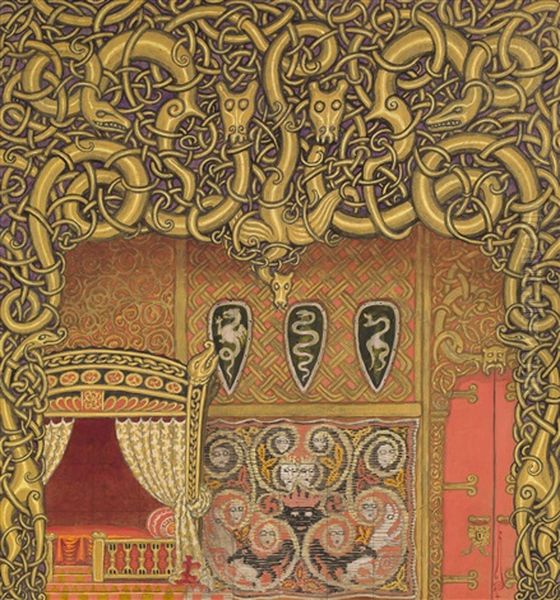 Bedroom, Set Design Oil Painting by Nicolai Konstantinovich Kalmakov