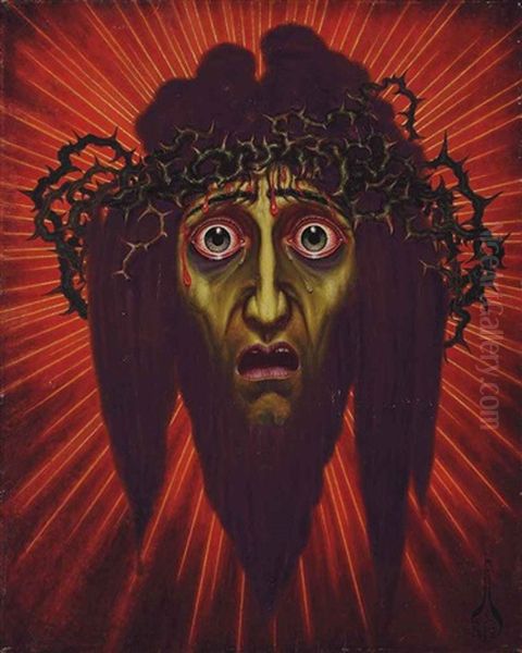 Self-portrait: The Crown Of Thorns Oil Painting by Nicolai Konstantinovich Kalmakov