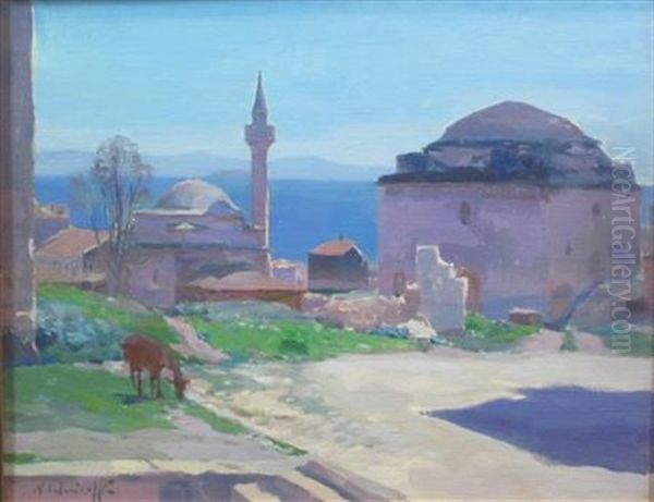 Temple Buildings Oil Painting by Nicolai Konstantinovich Kalmakov