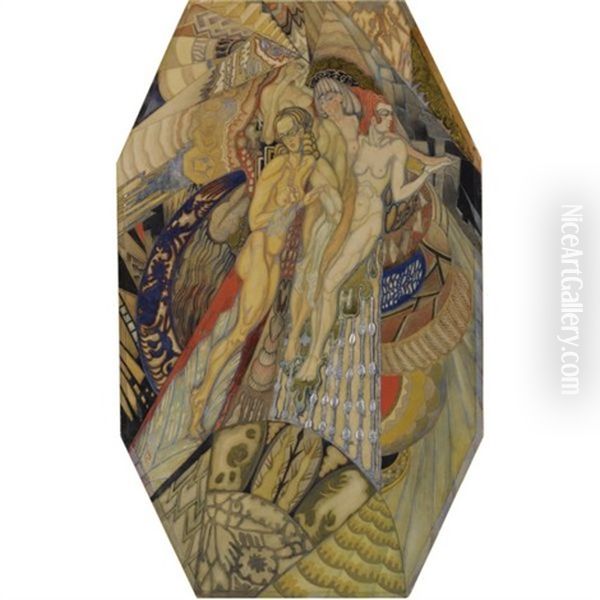 Four Figures Oil Painting by Nicolai Konstantinovich Kalmakov