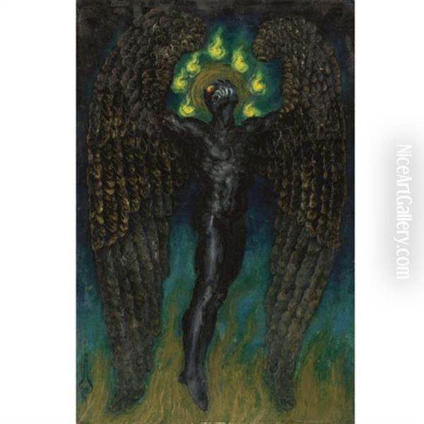 L'ange Rebelle Oil Painting by Nicolai Konstantinovich Kalmakov
