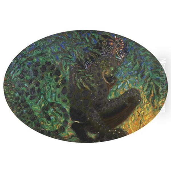 The Panther God Oil Painting by Nicolai Konstantinovich Kalmakov