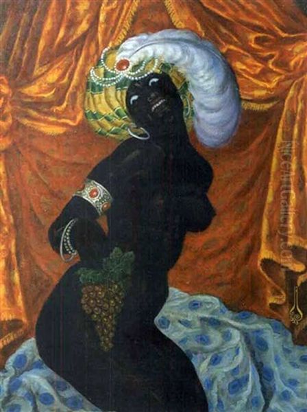 Femme Noire Aux Raisins Oil Painting by Nicolai Konstantinovich Kalmakov