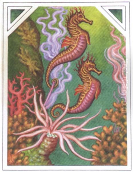 Seahorses Oil Painting by Nicolai Konstantinovich Kalmakov