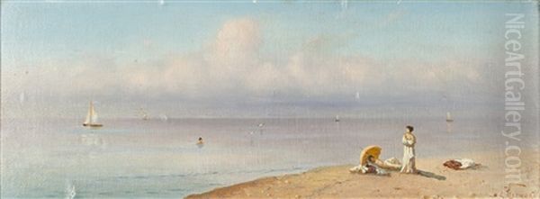 On The Beach Oil Painting by Grigory Odissevich Kalmikov