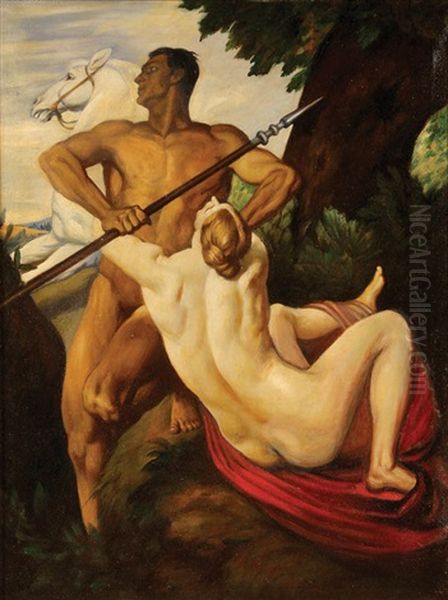 Adonis & Venus Oil Painting by Arthur Kampf