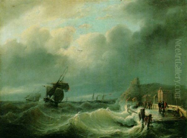 Sainling Vessels On A Choppy Sea Oil Painting by Christian Cornelis Kannemans