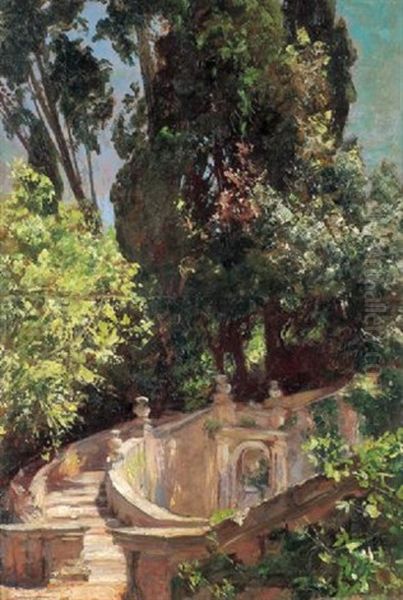 Im Garten Der Villa D'este Oil Painting by Edmund Kanoldt