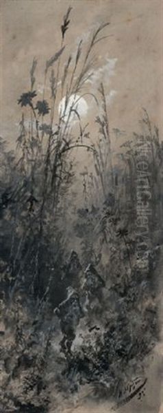 Zwerge In Einem Wiesengrund Bei Mondschein Oil Painting by Nikolai Nikolaevich Karazin