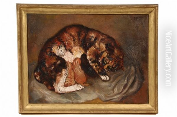 Nursing Cat Oil Painting by Bernard Karfiol