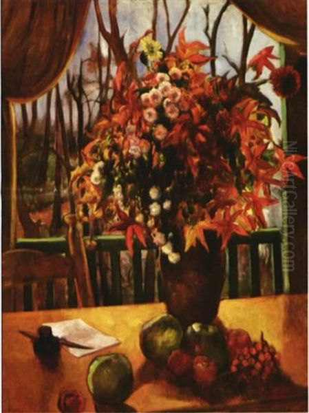 Flowers On Balcony Oil Painting by Bernard Karfiol