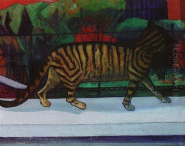 Stripped Cat Oil Painting by Stanislawa De Karlowska