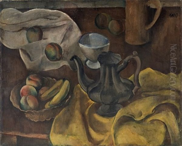 Still Life With Fruit Bowl And Metal Pot Oil Painting by Georges (Karpeles) Kars