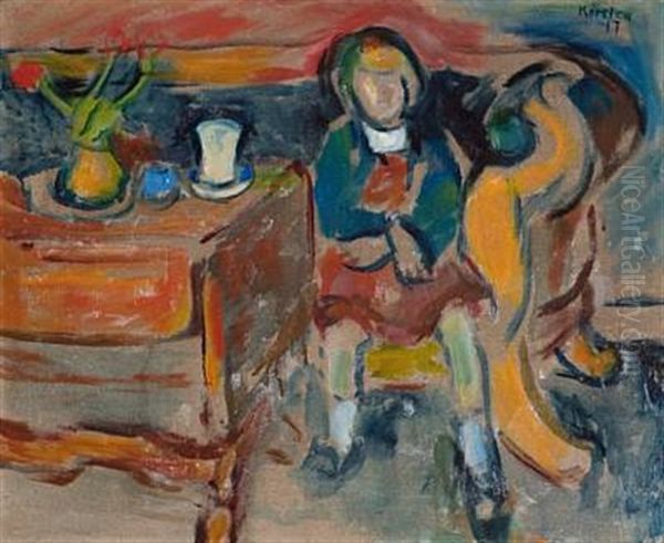 Alise I Sofaen Oil Painting by Ludvig Peter Karsten