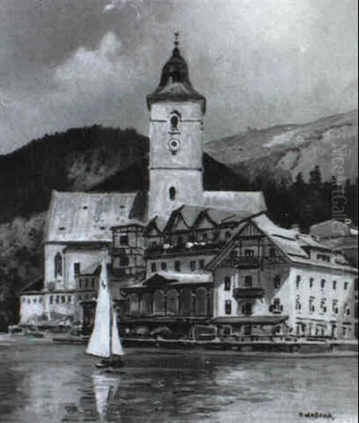 Das 'weisse Rossl' Am Wolfgangsee Oil Painting by Paul Kaspar