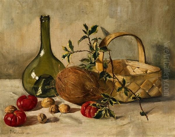 Stillleben Mit Einer Kokosnuss Oil Painting by Johanna Margaretha Van De Kasteele