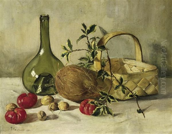 Stillleben Mit Einer Kokosnuss Oil Painting by Johanna Margaretha Van De Kasteele