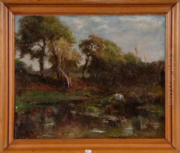 Paysage Anime Au Ruisseau Oil Painting by Amedee Baudit