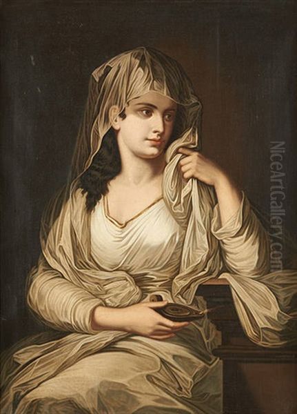 Jeune Femme A La Lampe A Huile Oil Painting by Angelika Kauffmann