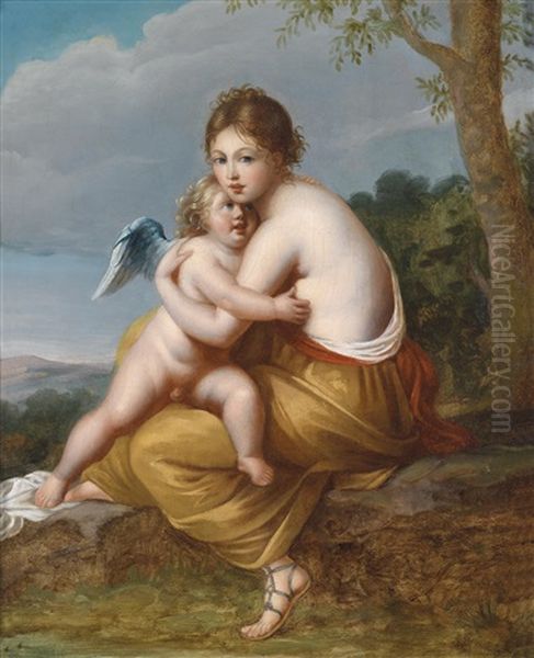 Venus Und Amor In Der Landschaft Oil Painting by Angelika Kauffmann