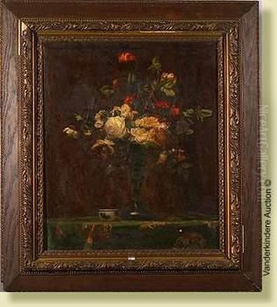 Vase De Fleurs Oil Painting by Raphael Bauduin