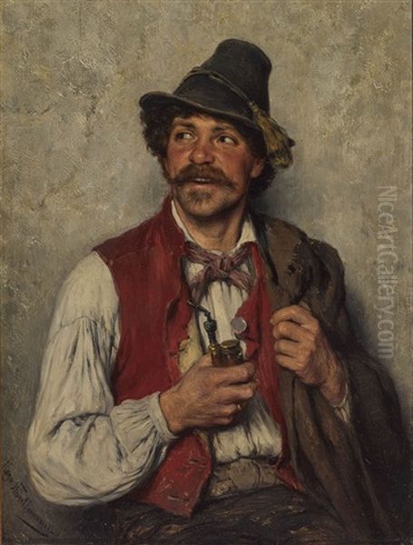 Bauernbursch Mit Pfeife Oil Painting by Hugo Kauffmann