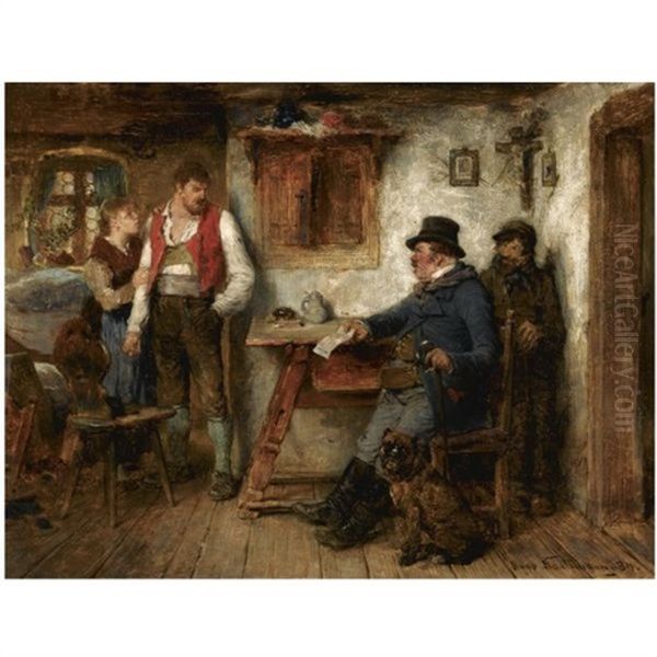 An Unexpected Visitor Oil Painting by Hugo Kauffmann