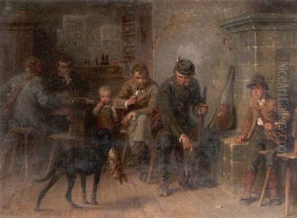 Hierher Apporte! Gesellschaft Nach Der Jagd Mit Hund Mit Der Beute Oil Painting by Hugo Wilhelm Kauffmann