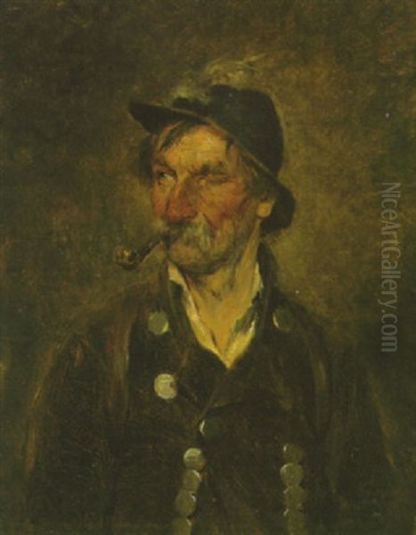 Alter Jager Der Sein Linkes Auge Zukneift Oil Painting by Hugo Wilhelm Kauffmann