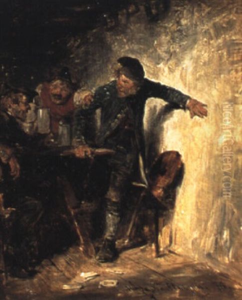 Drei Bauern In Einer Wirtsstube Oil Painting by Hugo Wilhelm Kauffmann