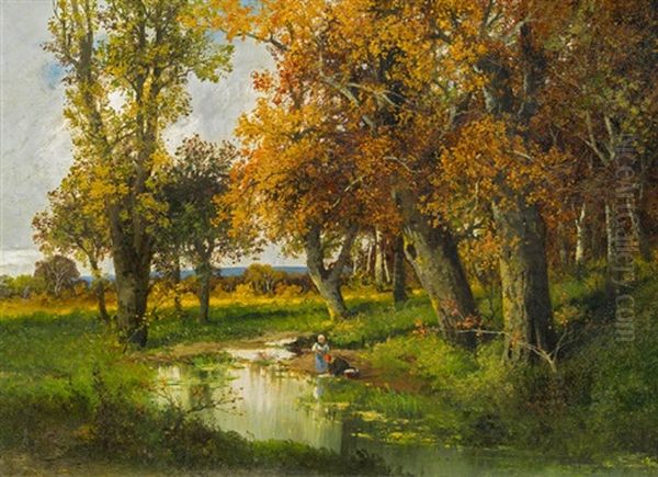 Herbstliche Waldlandschaft Oil Painting by Adolf Kaufmann