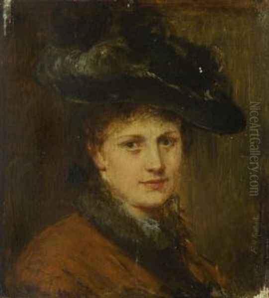 Bildnis Einer Dame Mit Federhut Oil Painting by Friedrich August von Kaulbach