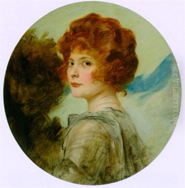 Junge Dame Mit Rotem Lockenschopf Oil Painting by Friedrich August von Kaulbach