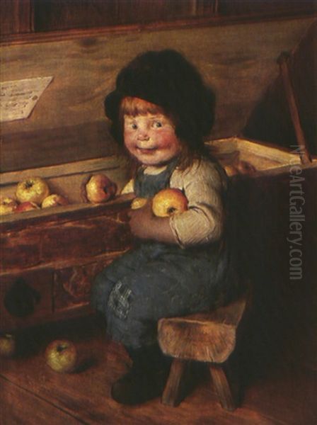 Die Kleine Apfeldiebin Oil Painting by Hermann Kaulbach